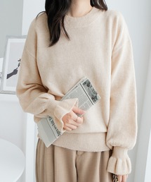 《洗える》ふんわりタッチキャンディースリーブニット