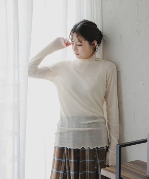 slattgir(スラットジール)の「高身長 シアーハイネックプルオーバー(トールサイズ)Essenave(Tシャツ/カットソー・レディース・ブラック/クリーム・TM/TL/TLL/T3L/T4L/T5L)」の10枚目の写真
