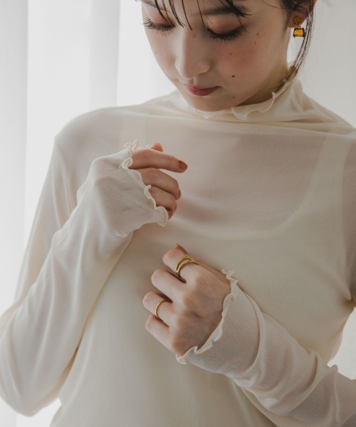 slattgir(スラットジール)の「高身長 シアーハイネックプルオーバー(トールサイズ)Essenave(Tシャツ/カットソー・レディース・ブラック/クリーム・TM/TL/TLL/T3L/T4L/T5L)」の11枚目の写真