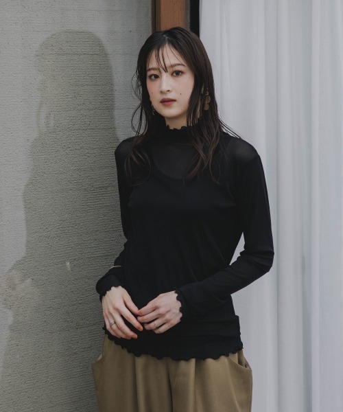 slattgir(スラットジール)の「高身長 シアーハイネックプルオーバー(トールサイズ)Essenave(Tシャツ/カットソー・レディース・ブラック/クリーム・TM/TL/TLL/T3L/T4L/T5L)」の16枚目の写真