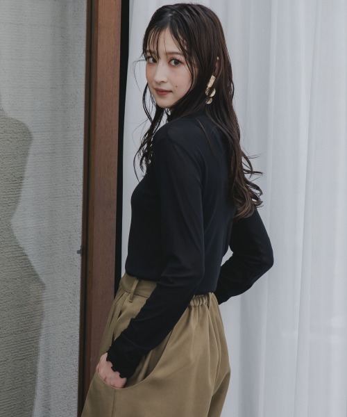 slattgir(スラットジール)の「高身長 シアーハイネックプルオーバー(トールサイズ)Essenave(Tシャツ/カットソー・レディース・ブラック/クリーム・TM/TL/TLL/T3L/T4L/T5L)」の17枚目の写真