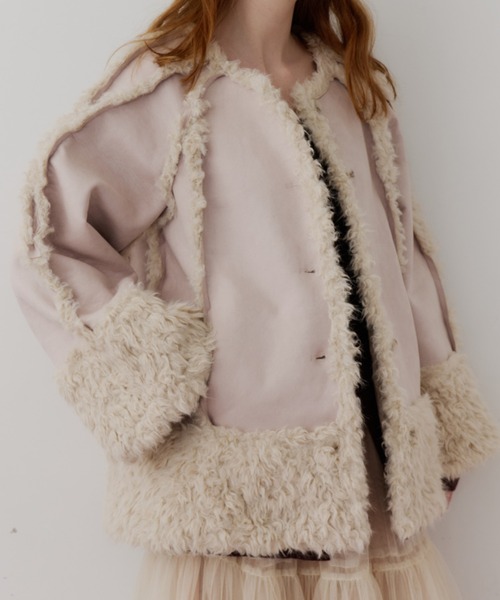 セール】ノーカラームートンライクボンディングコート（ノーカラー