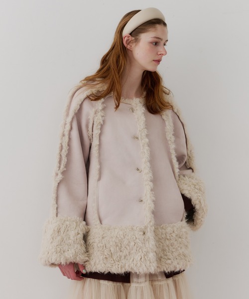 セール】ノーカラームートンライクボンディングコート（ノーカラー