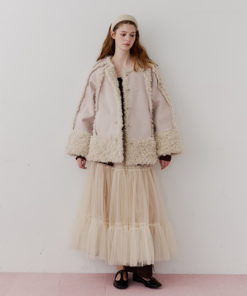 セール】ノーカラームートンライクボンディングコート（ノーカラー