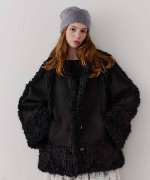 セール】ノーカラームートンライクボンディングコート（ノーカラー