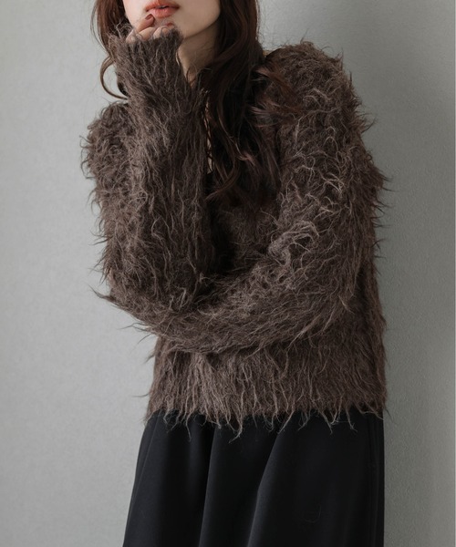 AMELY(エミリー)の「Vネックシャギーニットトップス(ニット/セーター・レディース・アイボリー/ブラック/ベージュ/ライトグレー/ブラウン・フリー)」の22枚目の写真