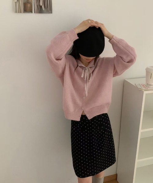 Nia(ニア)の「Nia(ニア)/レースリボン カラフルニットカーディガン(カーディガン/ボレロ・レディース・ピンク/グリーン/パープル/イエロー/グレー・FREE)」の18枚目の写真