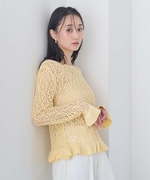 リネン混ランダムローゲージフリルニット