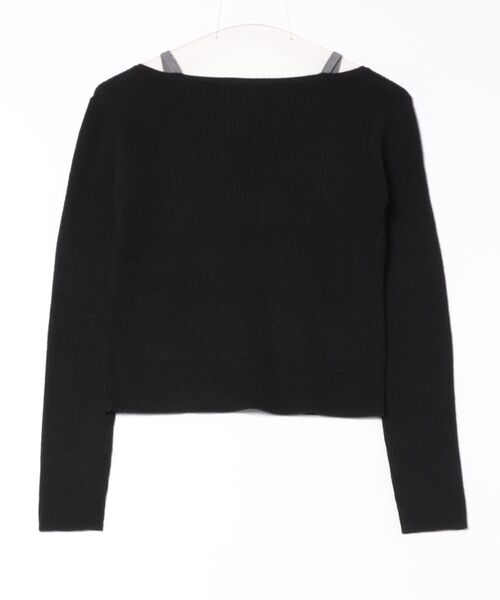 GORGE（ゴージ）の「《レースアップ×フェイクレイヤード》レディース リブニット カーデ トップス ドッキング風 春秋冬（ニット/セーター・レディース・ブラック/オフホワイト/チャコール・F）」の4枚目の写真
