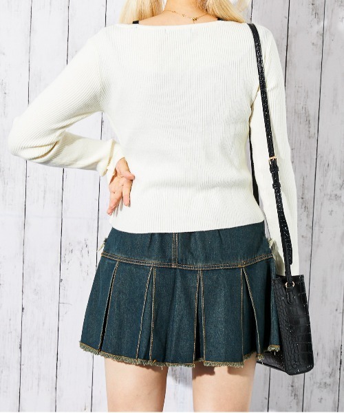 GORGE（ゴージ）の「《レースアップ×フェイクレイヤード》レディース リブニット カーデ トップス ドッキング風 春秋冬（ニット/セーター・レディース・ブラック/オフホワイト/チャコール・F）」の13枚目の写真