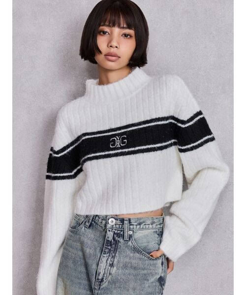 GYDA(ジェイダ)の「SymmetryGYDAリブニットトップス(ニット/セーター・レディース・ライトグレー/ブラック/オフホワイト・FREE)」の4枚目の写真