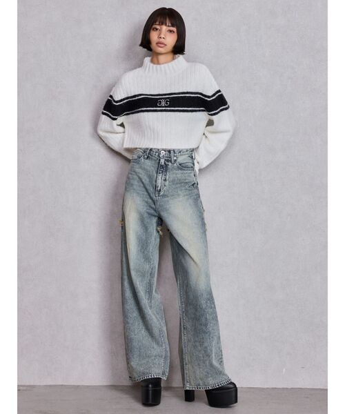 GYDA(ジェイダ)の「SymmetryGYDAリブニットトップス(ニット/セーター・レディース・ライトグレー/ブラック/オフホワイト・FREE)」の7枚目の写真