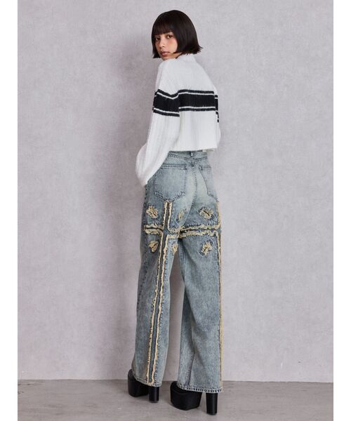 GYDA(ジェイダ)の「SymmetryGYDAリブニットトップス(ニット/セーター・レディース・ライトグレー/ブラック/オフホワイト・FREE)」の8枚目の写真