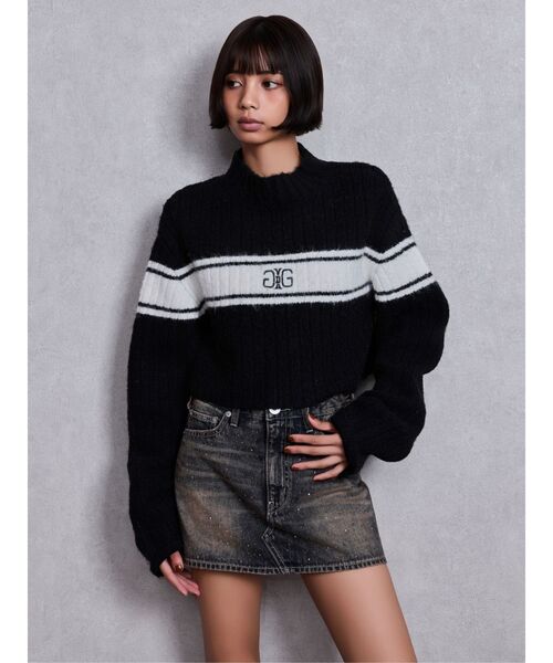 GYDA(ジェイダ)の「SymmetryGYDAリブニットトップス(ニット/セーター・レディース・ライトグレー/ブラック/オフホワイト・FREE)」の9枚目の写真