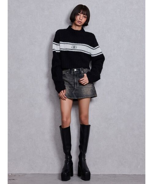 GYDA(ジェイダ)の「SymmetryGYDAリブニットトップス(ニット/セーター・レディース・ライトグレー/ブラック/オフホワイト・FREE)」の11枚目の写真