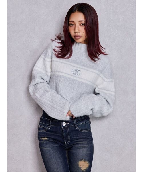 GYDA(ジェイダ)の「SymmetryGYDAリブニットトップス(ニット/セーター・レディース・ライトグレー/ブラック/オフホワイト・FREE)」の13枚目の写真