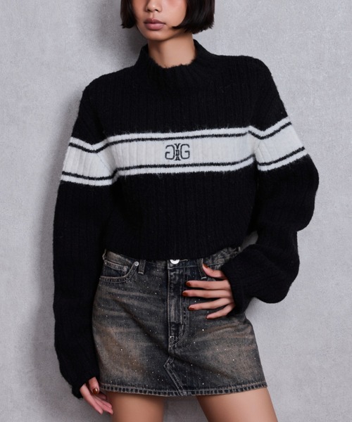 GYDA(ジェイダ)の「SymmetryGYDAリブニットトップス(ニット/セーター・レディース・ライトグレー/ブラック/オフホワイト・FREE)」の1枚目の写真