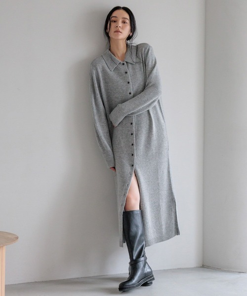 LOWRYS FARM（ローリーズファーム）の「ニットポロワンピース　 607903（ワンピース・レディース・アイボリー/グレー/チャコールグレー/ブラウン・FREE）」の5枚目の写真