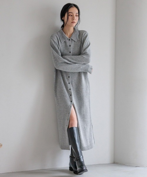 LOWRYS FARM（ローリーズファーム）の「ニットポロワンピース　 607903（ワンピース・レディース・アイボリー/グレー/チャコールグレー/ブラウン・FREE）」の6枚目の写真