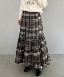 チェック柄ティアードフリルロングスカート
