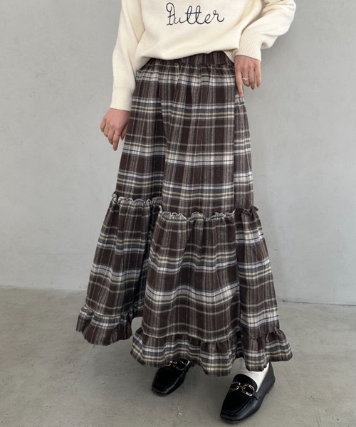 wears(ウェアーズ)の「チェック柄ティアードフリルロングスカート(スカート・レディース・ネイビー/ブラウン・FREE)」の7枚目の写真