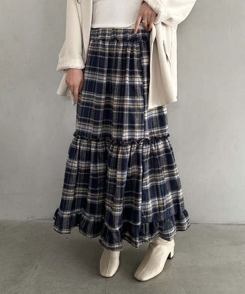 wears(ウェアーズ)の「チェック柄ティアードフリルロングスカート(スカート・レディース・ネイビー/ブラウン・FREE)」の14枚目の写真