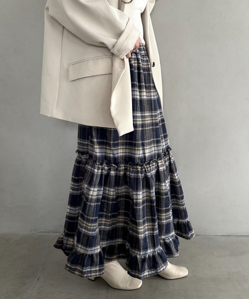 wears(ウェアーズ)の「チェック柄ティアードフリルロングスカート(スカート・レディース・ネイビー/ブラウン・FREE)」の15枚目の写真