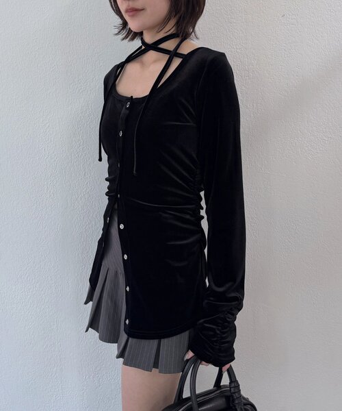 mline（エムライン）の「[mline]ベロアチョーカー ボタンカーデ（Tシャツ/カットソー・レディース・ブラック/ピンク/アイボリー/チャコールグレー・FREE）」の18枚目の写真
