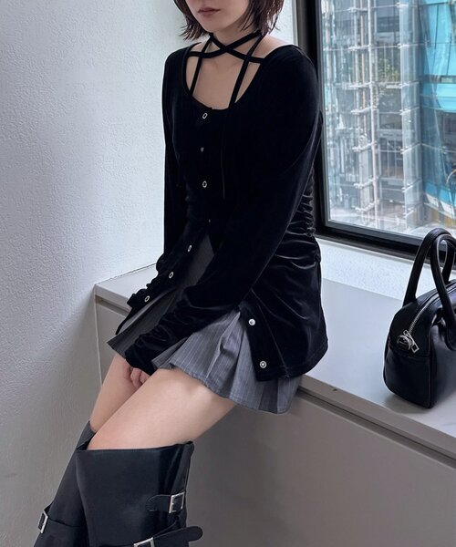 mline（エムライン）の「[mline]ベロアチョーカー ボタンカーデ（Tシャツ/カットソー・レディース・ブラック/ピンク/アイボリー/チャコールグレー・FREE）」の15枚目の写真