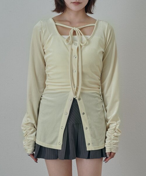 mline（エムライン）の「[mline]ベロアチョーカー ボタンカーデ（Tシャツ/カットソー・レディース・ブラック/ピンク/アイボリー/チャコールグレー・FREE）」の12枚目の写真