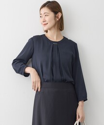 【洗える】シルキーデシン バーアクセント ブラウス