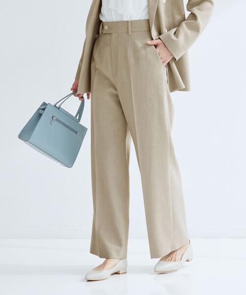 green label relaxing（グリーンレーベルリラクシング）の「［size SHORT/TALLあり］Greed グリード メランジ ストレート パンツ（スラックス・レディース・ベージュ・TALL/40/38/36/SHORT）」の2枚目の写真
