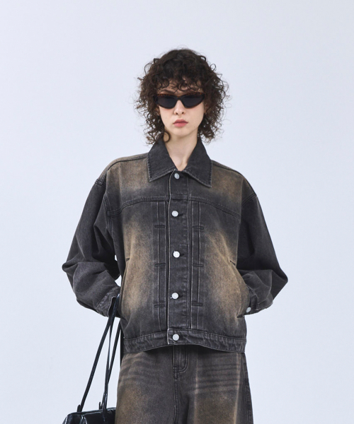 87-STAN120 [ニュートロ] ソリッドウォッシングホルダーデニムジャケットヴィンテージブラック