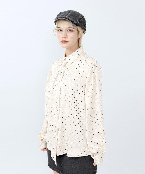 PUNYUS（プニュズ）の「リボン付きドットブラウス（シャツ/ブラウス・レディース・ブラウン/ホワイト/ブラック・3/2/1/4）」の6枚目の写真