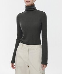 [ヒートタンダード] ウィメンズ薄起毛スリムタートルネック長袖Tシャツ [ダークグレー]