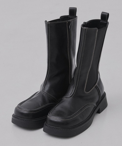 PUBLIC TOKYO（パブリックトウキョウ）の「ステッチラインサイドゴアブーツ（ブーツ・レディース・ブラック/ワイン・1/2）」の2枚目の写真