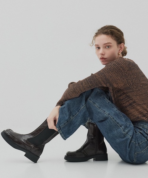 PUBLIC TOKYO（パブリックトウキョウ）の「ステッチラインサイドゴアブーツ（ブーツ・レディース・ブラック/ワイン・1/2）」の3枚目の写真