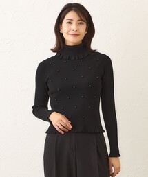 パールビジュー ケーブルリブニット