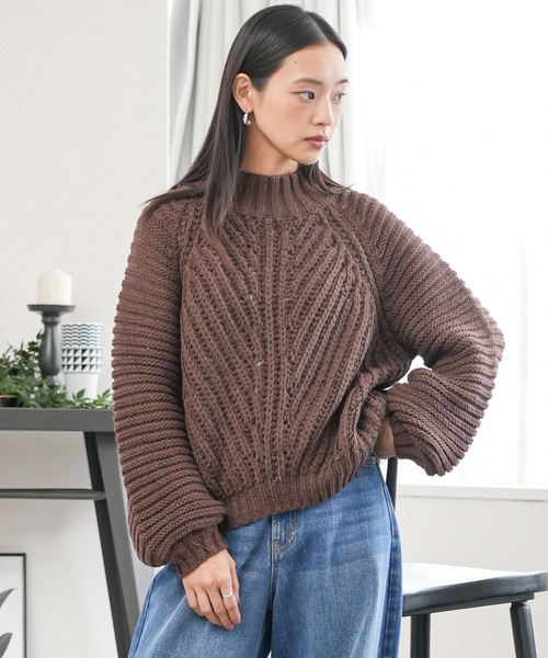 セール】畦編みハイネックニットプルオーバー（ニット/セーター