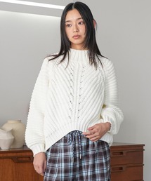 畦編みハイネックニットプルオーバー