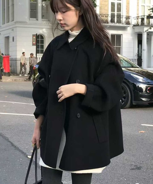 セール】ダブルブレストウールライクコート（チェスターコート