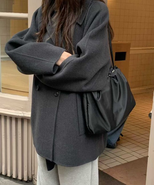 LAFFMO(ラフモ)の「ダブルブレストウールライクコート(チェスターコート・レディース・ブラック/ダークグレー・F)」の11枚目の写真