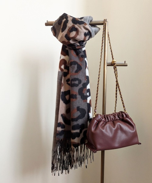 セール】25-26AW新作 レオパード柄大判フリンジストール モノトーン