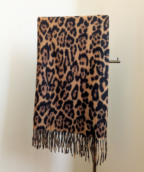 セール】25-26AW新作 レオパード柄大判フリンジストール モノトーン