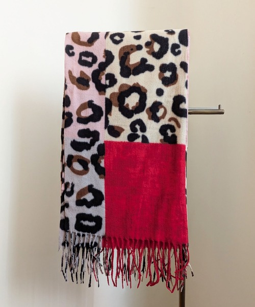 セール】25-26AW新作 レオパード柄大判フリンジストール モノトーン