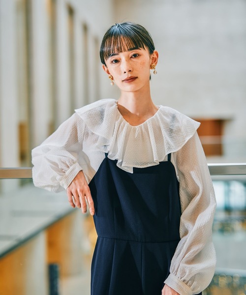 LEPSIM(レプシィム)の「【入卒式/セレモニー】 フリルカラージャガードブラウス 601003(シャツ/ブラウス・レディース・ブラック/オフホワイト・FREE)」の2枚目の写真