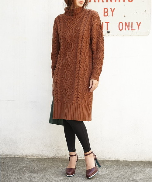 SLY（スライ）の「CABLE TURTLE MIDI MG OP-S（ワンピース・レディース・トップグレー/ダークグリーン/ブラウン/ネイビー・FREE）」の2枚目の写真