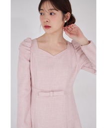 サイドリボン付きツイードドッキングミニワンピース（ワンピース