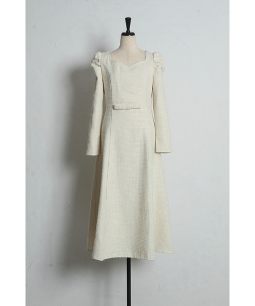 tocco closet（トッコ　クローゼット）の「【ZOZO限定】ハートネックウエストリボン装飾ツイードワンピース（ワンピース・レディース・ピンク/オフホワイト/ブラック・M）」の14枚目の写真