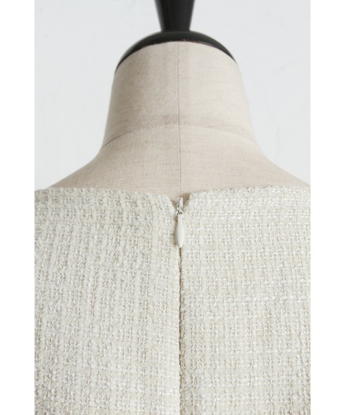 tocco closet（トッコ　クローゼット）の「【ZOZO限定】ハートネックウエストリボン装飾ツイードワンピース（ワンピース・レディース・ピンク/オフホワイト/ブラック・M）」の11枚目の写真